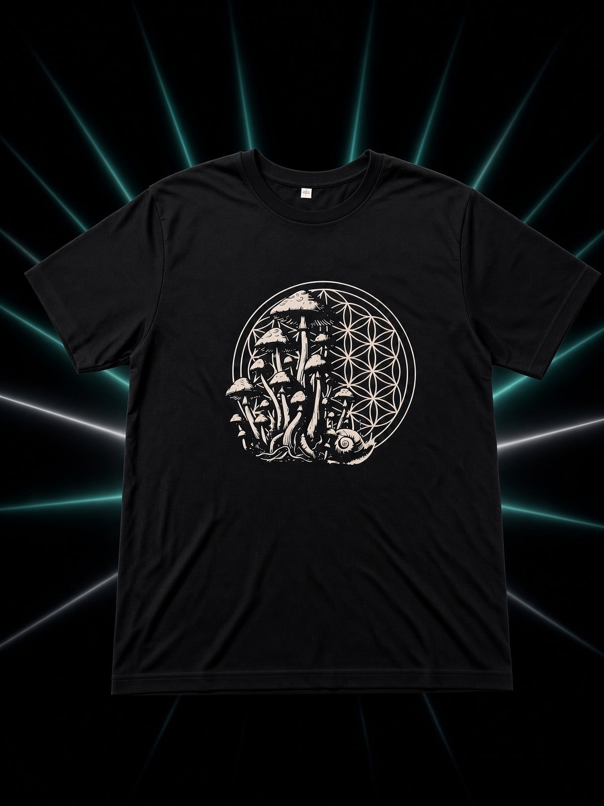 Sacred Geometry Mushrooms - Flower of Life Black T-Shirt