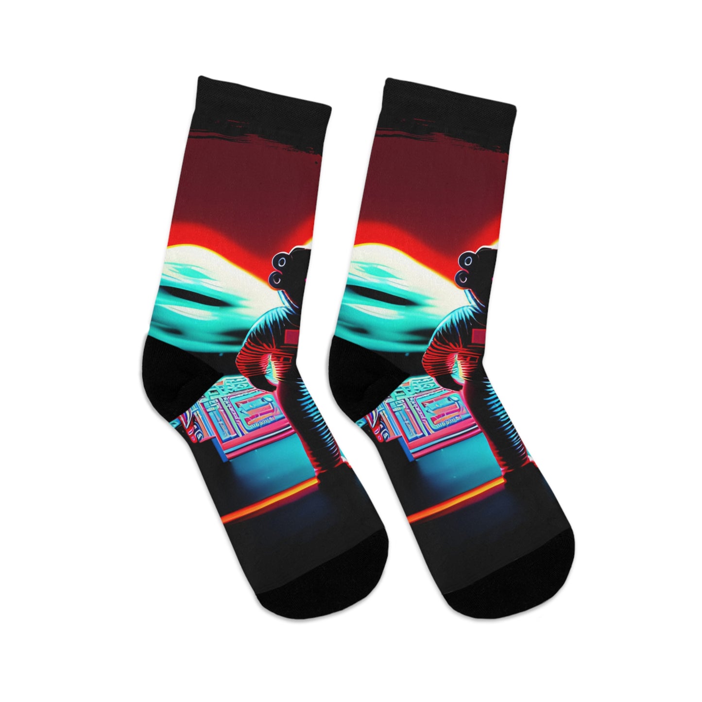 Space Age Groove: Retro Alien Astronaut Recycled Poly Socks - Sky High West Chester