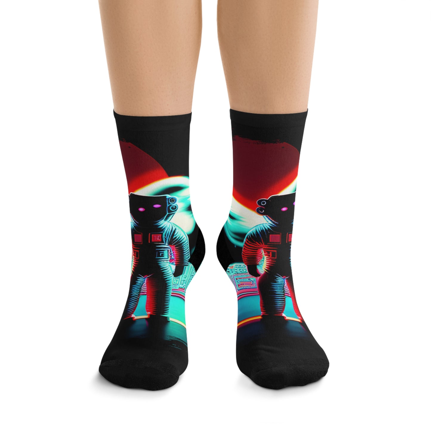 Space Age Groove: Retro Alien Astronaut Recycled Poly Socks - Sky High West Chester