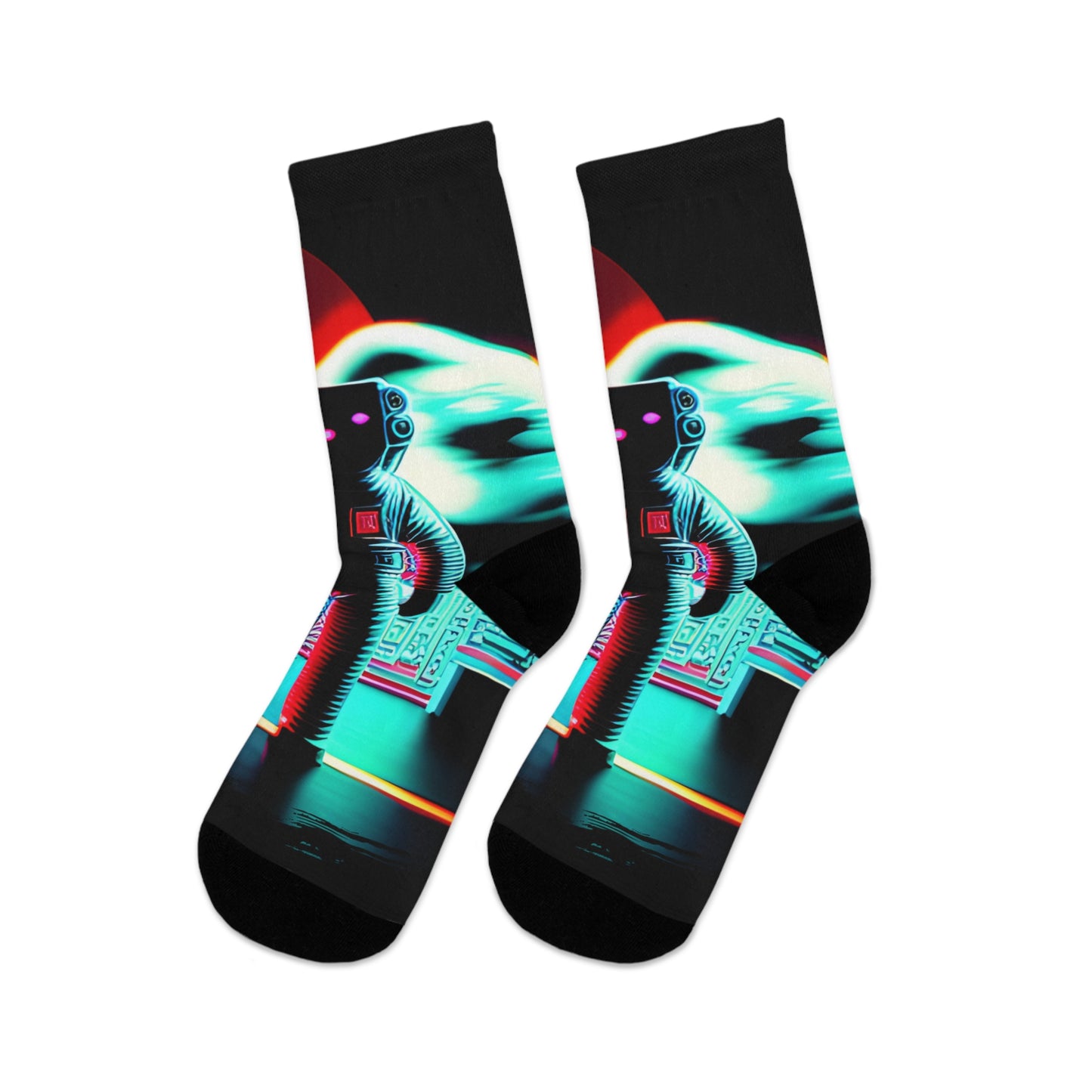Space Age Groove: Retro Alien Astronaut Recycled Poly Socks