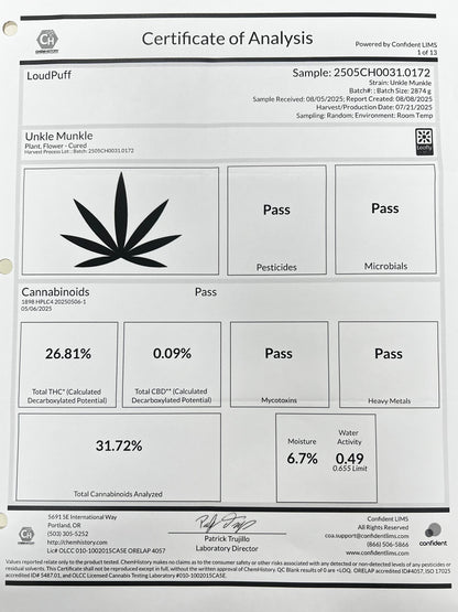 Unkle munkle Indoor Small Batch Premium THCa Flower - Elevate Montgomery - Sky High Montgomery cincinnati
