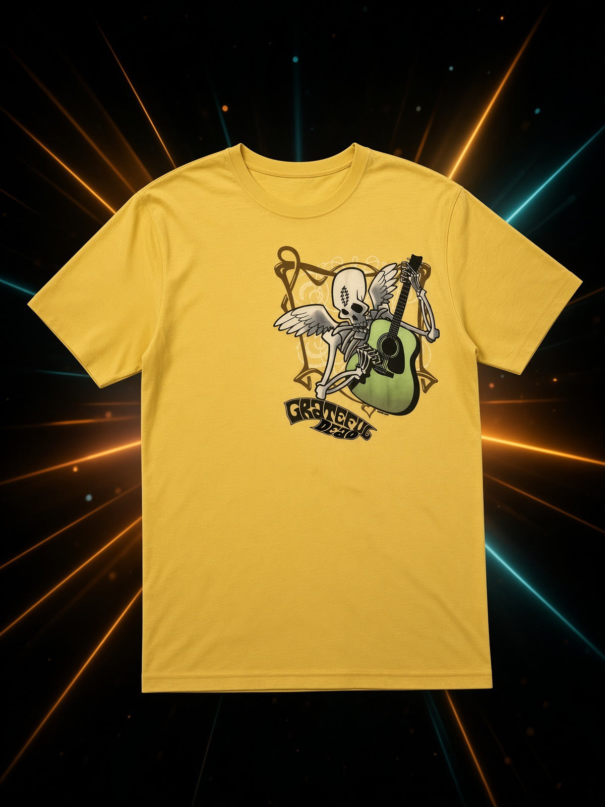 Grateful Dead - Winged Skelton Guitar Yellow T-Shirt