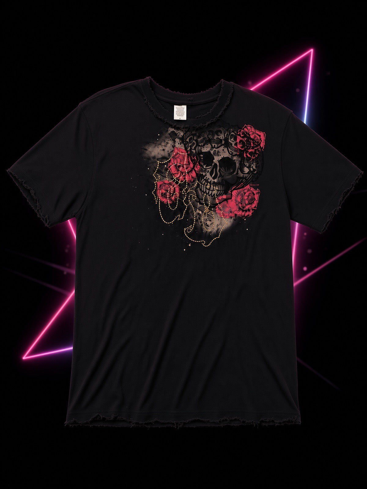 Distressed Skull Roses – Vintage Washed Black T-Shirt