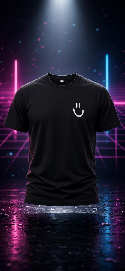 Smiley Face Left Chest T-Shirt – Black