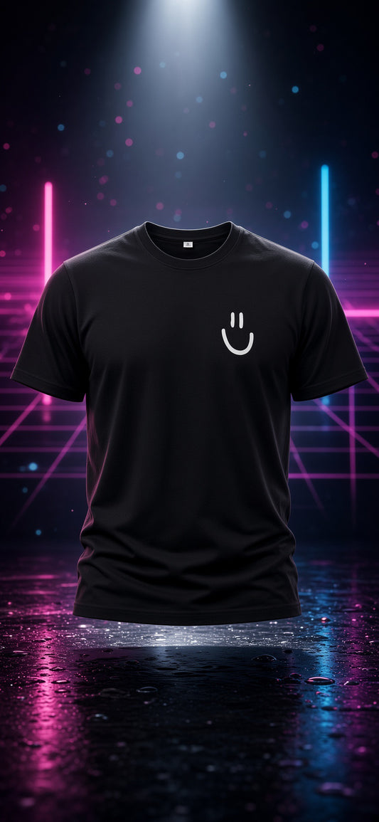 Smiley Face Left Chest T-Shirt – Black