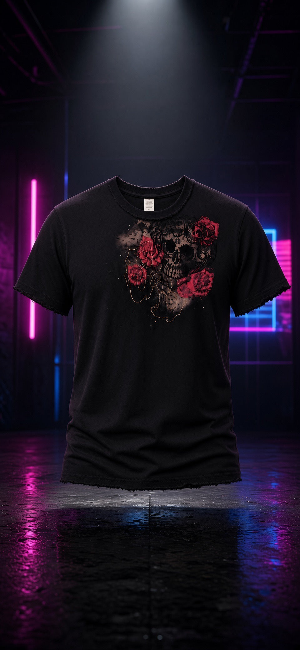 Distressed Skull & Roses Vintage T-Shirt