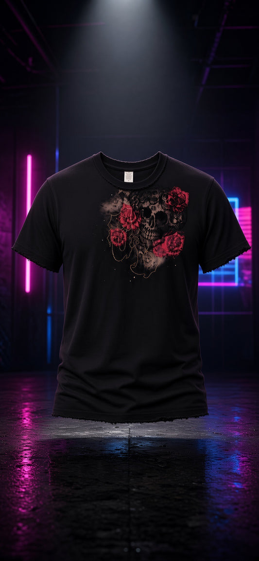 Distressed Skull & Roses Vintage T-Shirt