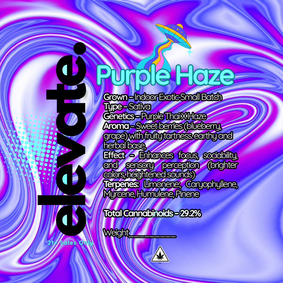 Purple Haze -Connoisseur Small Batch Exotic THCA Flower-Sativa - Elevate - Sky High Montgomery cincinnati