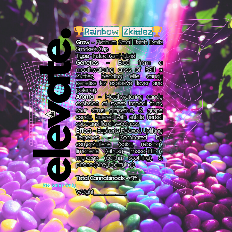 Rainbow Zkittles - Platinum Indica Dom Flower - Elevate Montgomery - Sky High Montgomery cincinnati