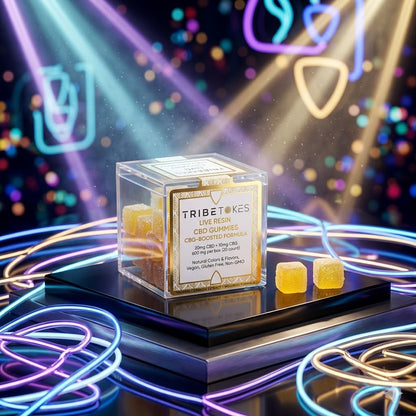 Tribe Tokes Live Resin CBD CBG Gummy Cubes — gummies, front view