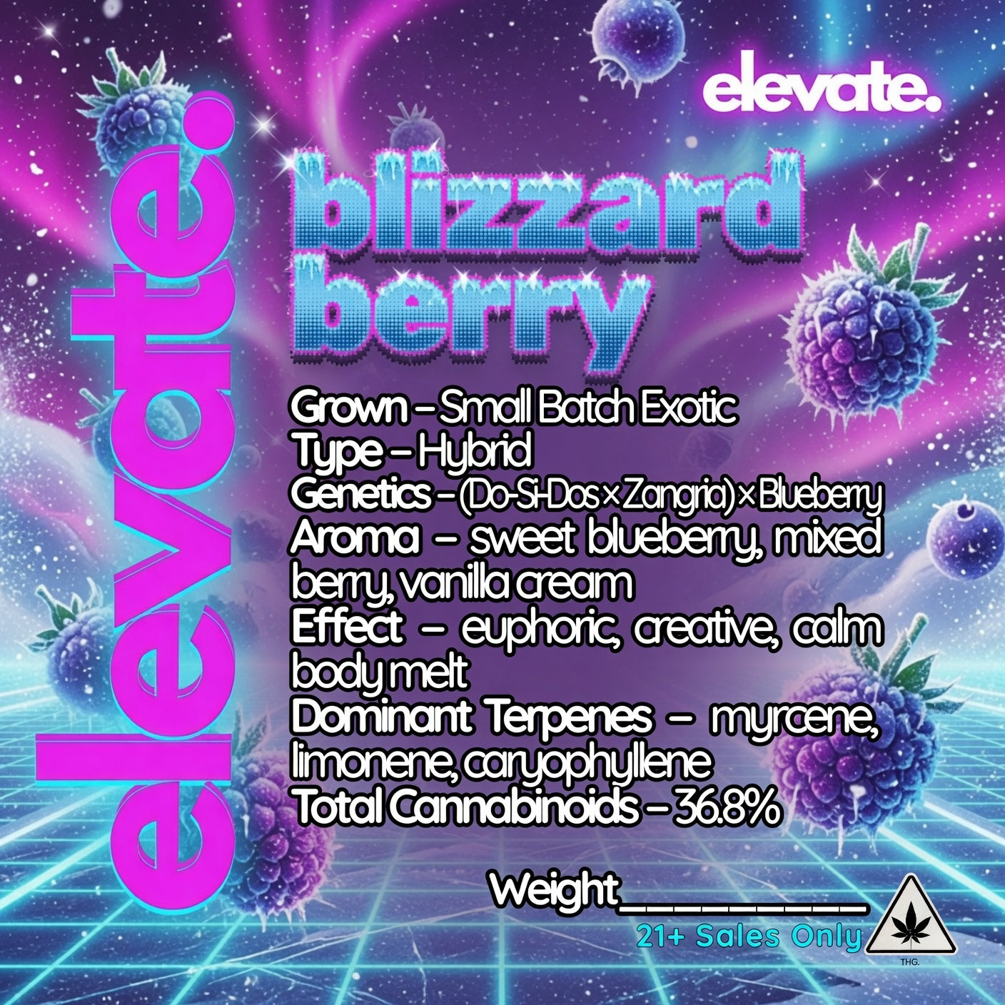 Blizzard Berry Exotic Flower — Elevate label