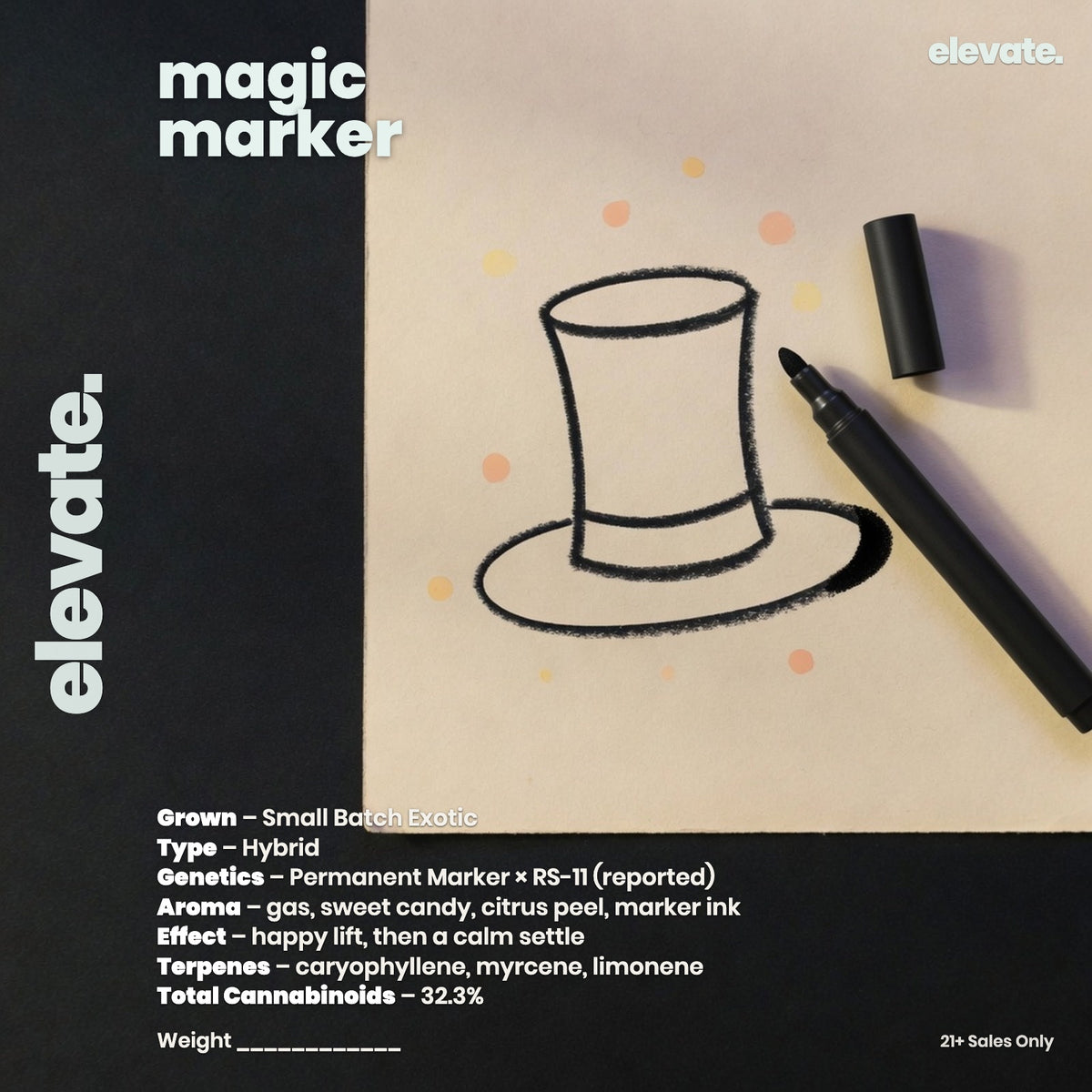 Magic Marker Smoker's Cup Flower (Hybrid 32.3%) jar label