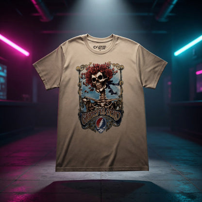 grateful-dead-bertha-skelton-roses-classic-t-shirt — Sky High neon packshot