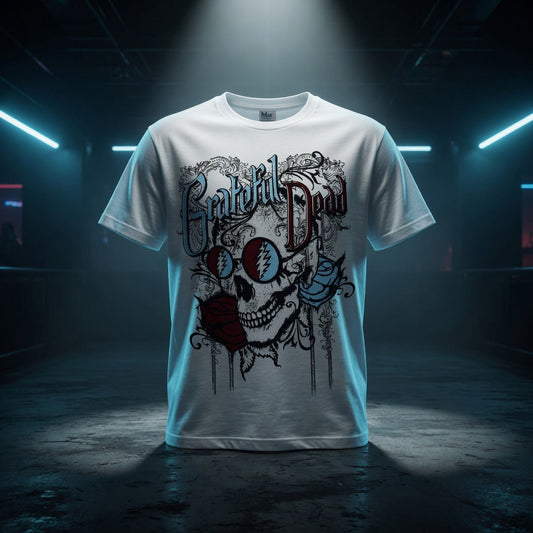 grateful-dead-shades-roses-white-t-shirt — Sky High neon packshot