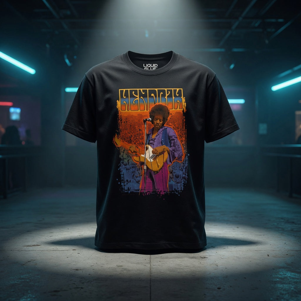 jimi hendrix live in concert neon splash t shirt — club packshot
