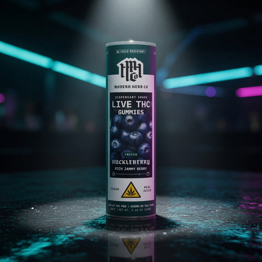 mhc-d9-gummy-oregon-huckleberry-indica-20ct — Sky High neon packshot