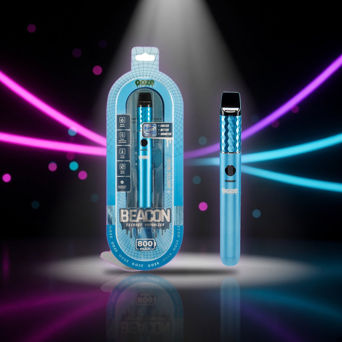 Ooze Beacon Extract Vaporizer 800mAh - Arctic Blue — Sky High neon packshot