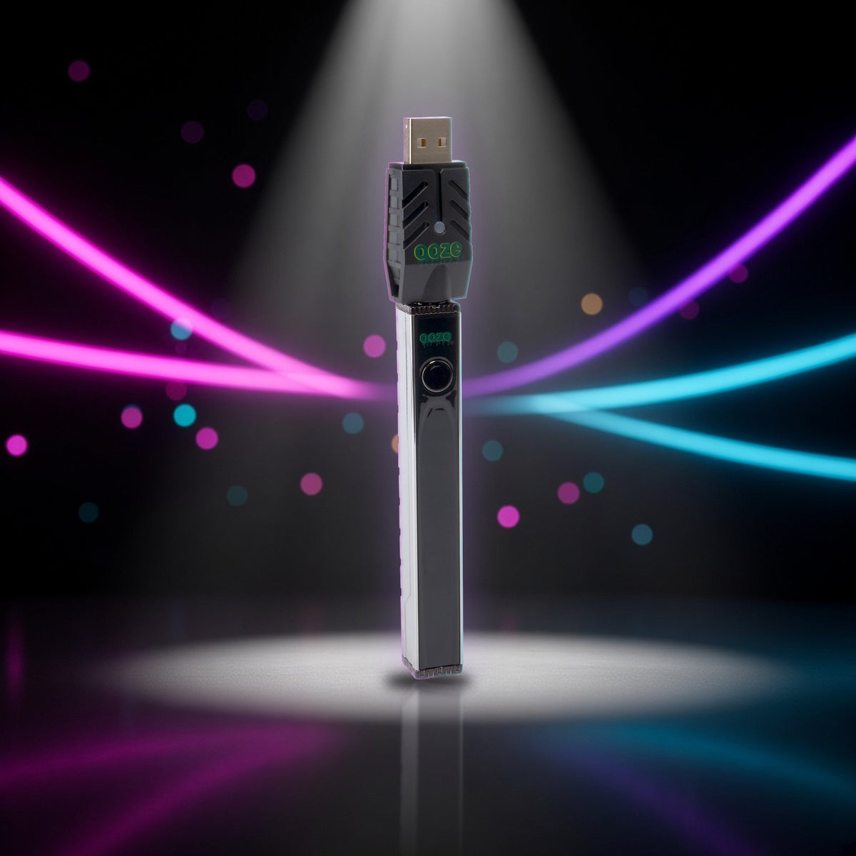 Ooze Quad 2 500mAh Square 510 Battery - Cosmic Chrome — Sky High neon packshot