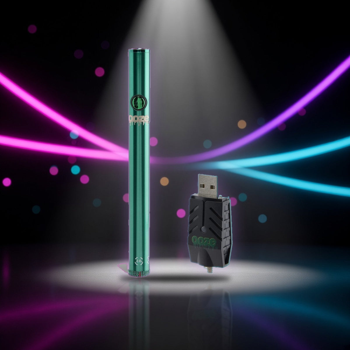 Ooze Twist Slim Pen 2.0 320mAh Flex Temp Battery - Aqua Teal — Sky High neon packshot