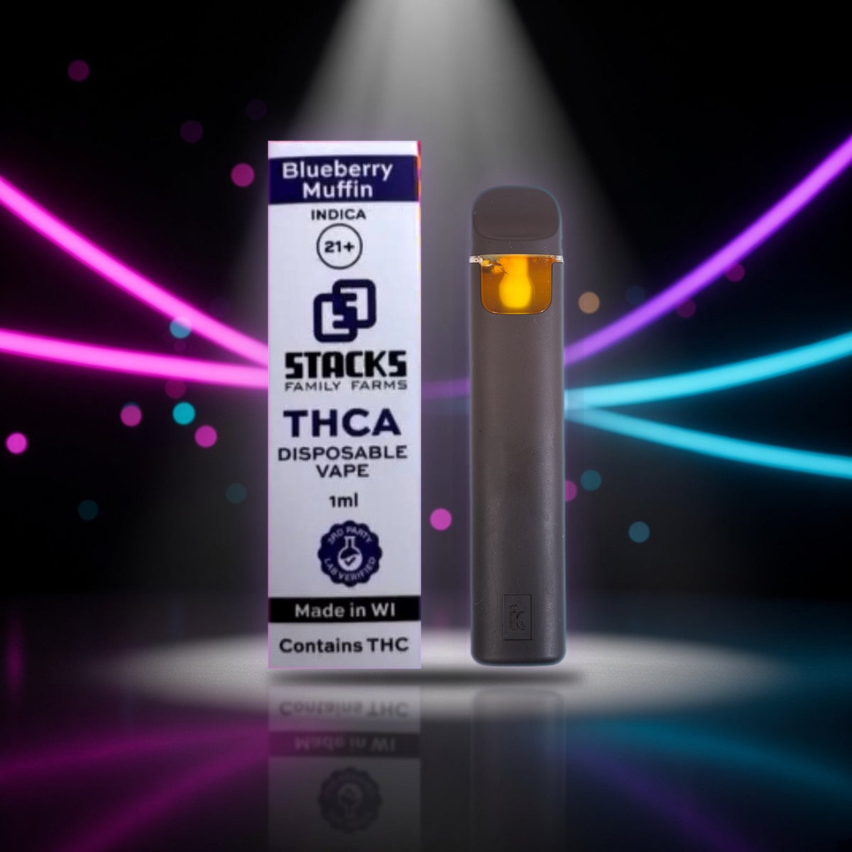 Stacks Cured Resin Disposable - Blueberry Muffin (Indica 43.418%) - 1g — Sky High neon packshot