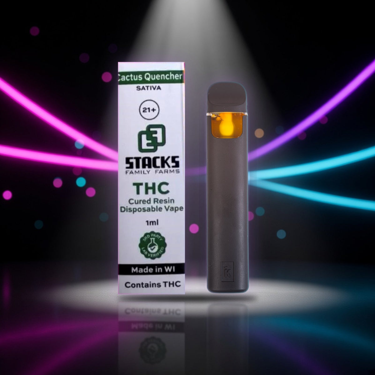 Stacks Cured Resin Disposable - Cactus Quencher (Sativa 40.174%) - 1g — Sky High neon packshot