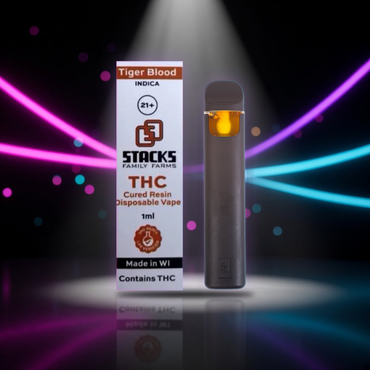 Stacks Cured Resin Disposable - Tiger's Blood (Indica 41.256%) - 1g — Sky High neon packshot