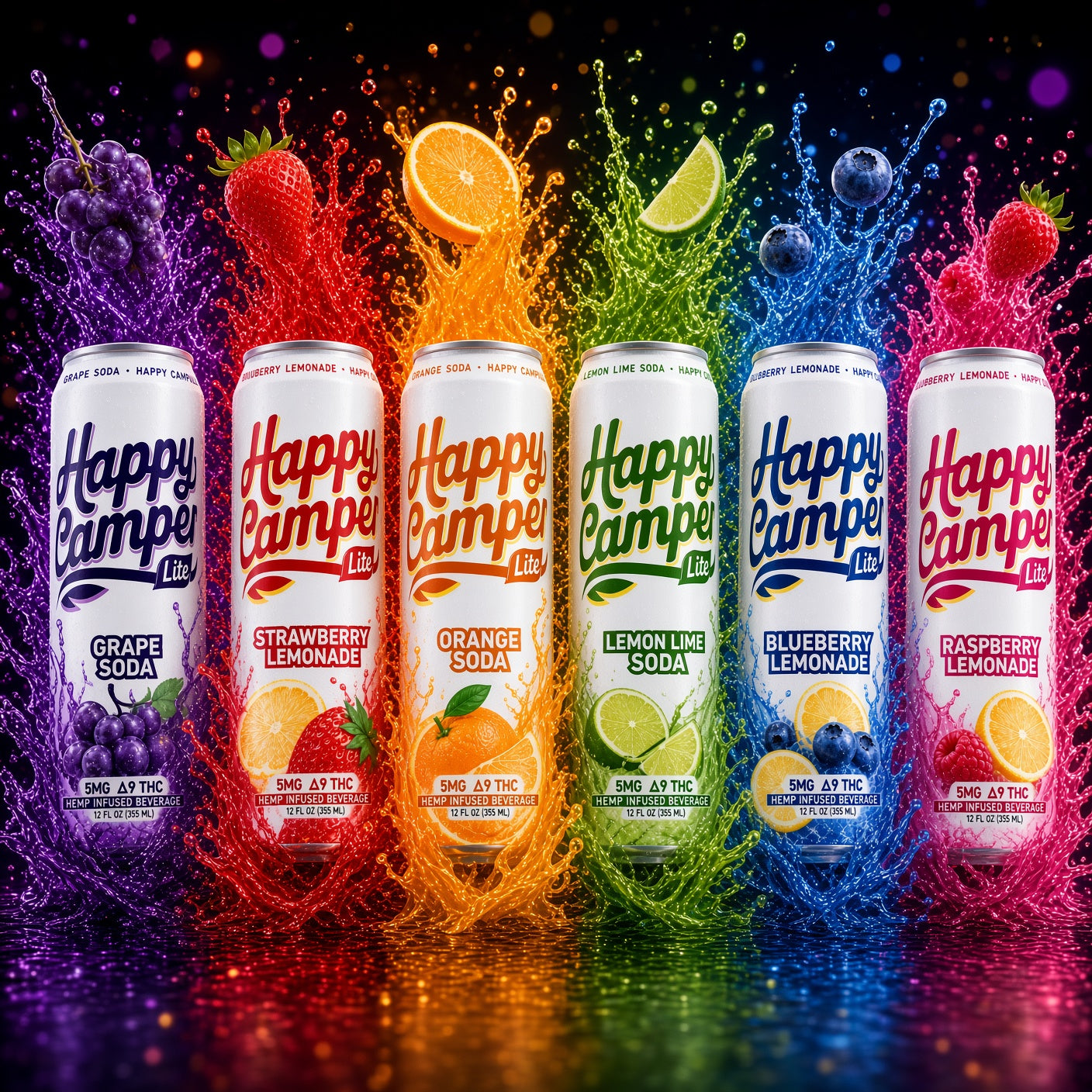 Happy Camper Lite - 5mg THC drinks — cannabis drink, front view
